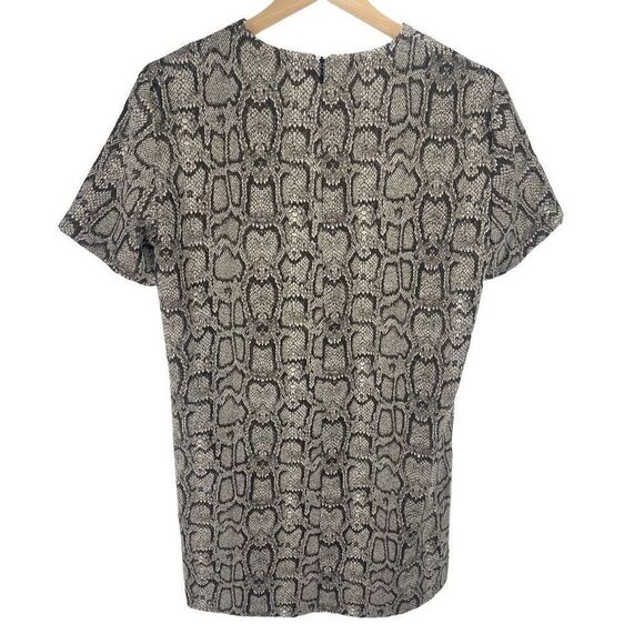 Zara Woman Women's Animal Print Shift Dress Stretch Short Sleeve Tan Gray Medium - Picture 2 of 9